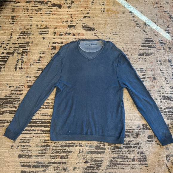 Tommy Bahama Men’s Silk/Cotton Blend V-neck Sweater, Blue Woven Pattern Sz XL - Picture 3 of 7
